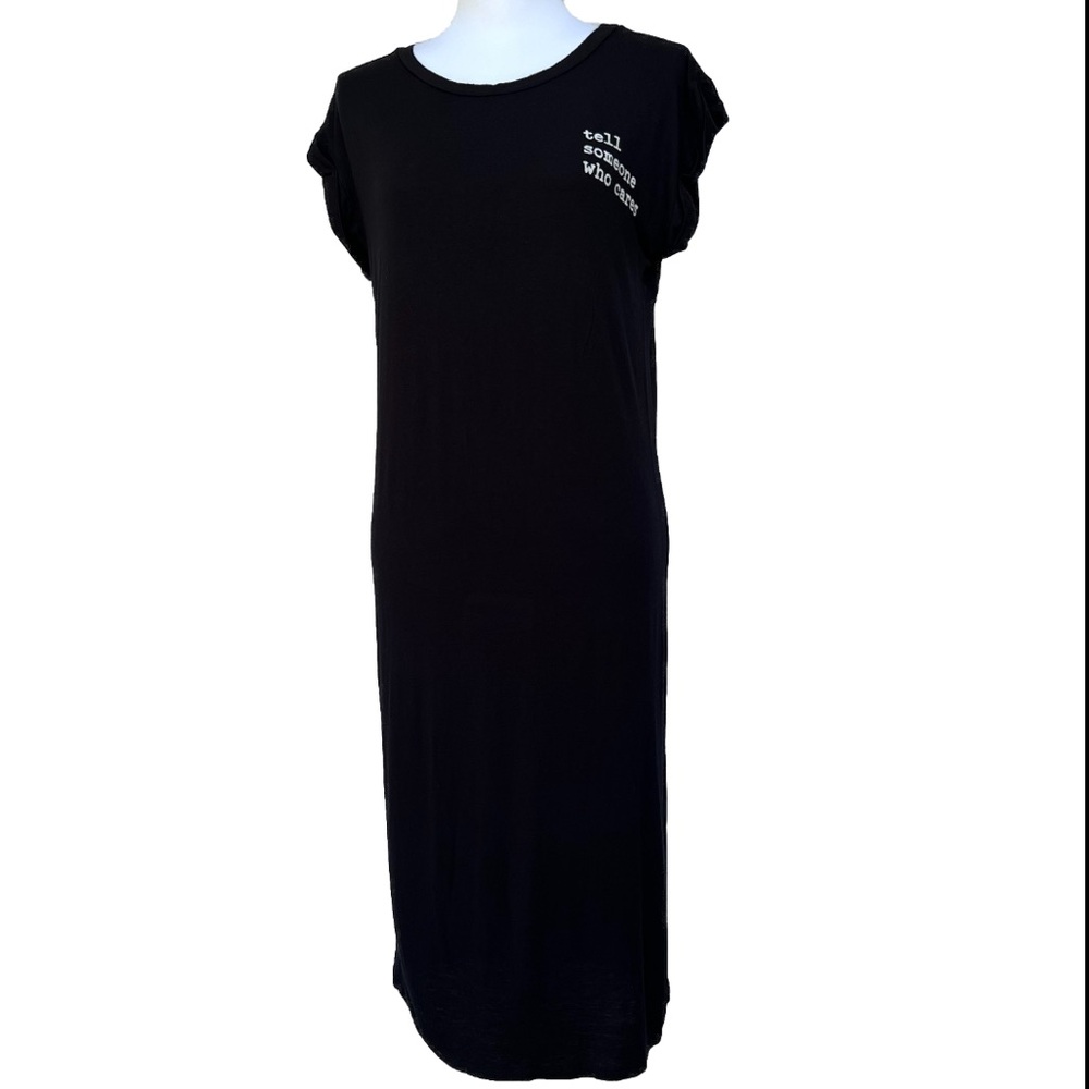 K TOO Shirt Dress “Tell Someone Who Cares” Black Medium Womens Y2K Made in USA